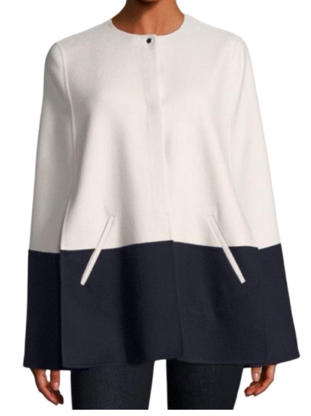 Loro Piana 100% Cashmere Cream Navy Colorblock Cape Jacket Women’s Large